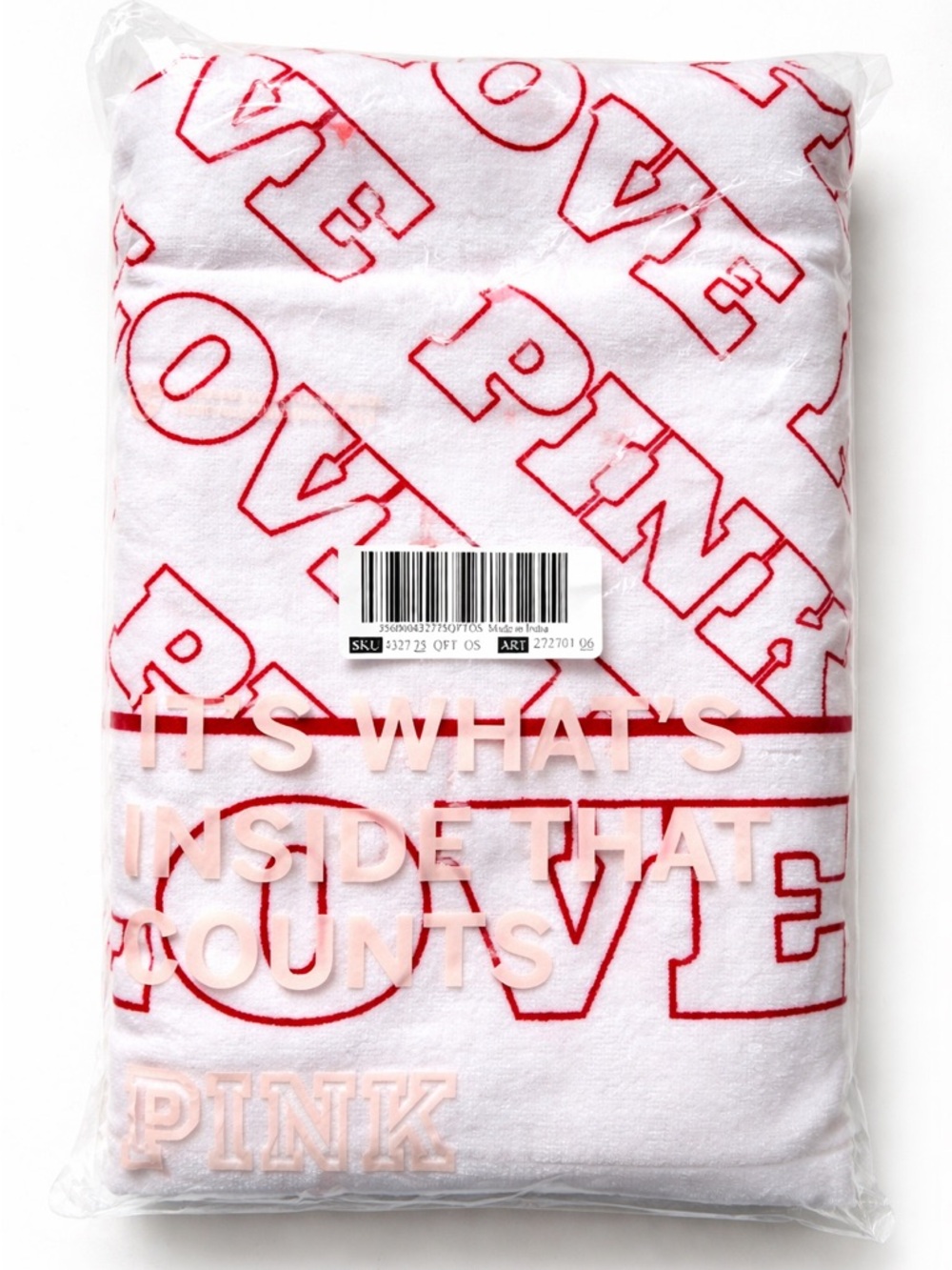 Victoria’s Secret PINK Love Pink Logo Beach Towel Red White Cotton New